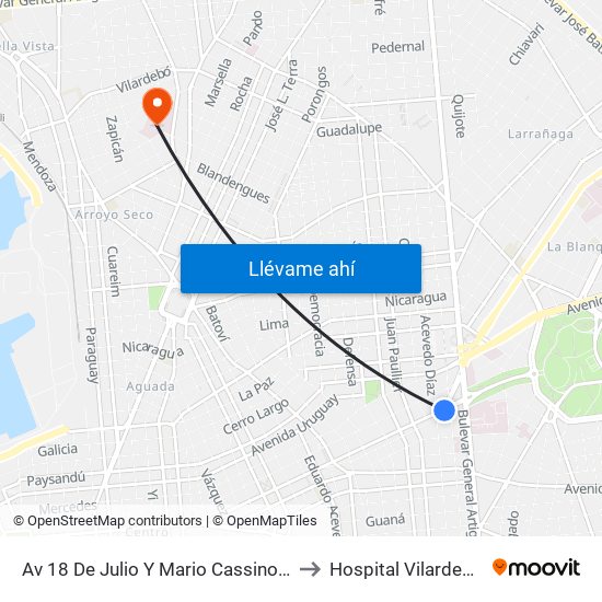 Av 18 De Julio Y Mario Cassinoni to Hospital Vilardebó map