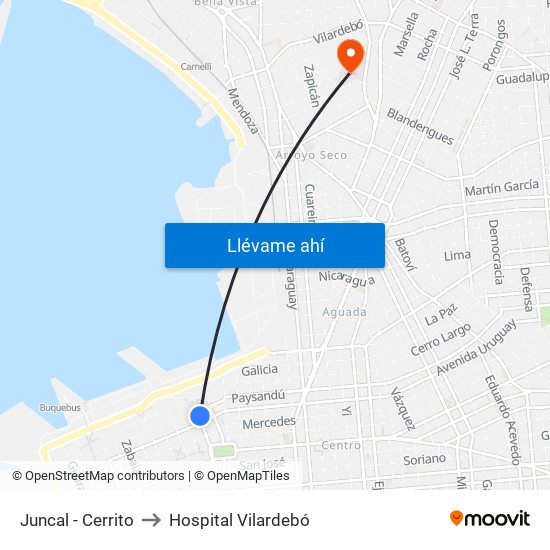 Juncal - Cerrito to Hospital Vilardebó map