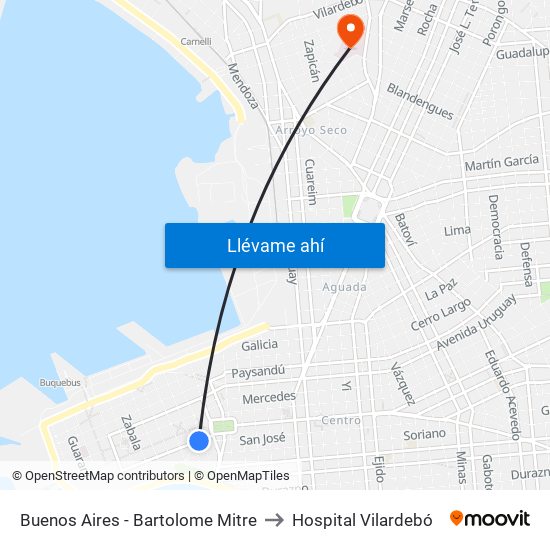 Buenos Aires - Bartolome Mitre to Hospital Vilardebó map