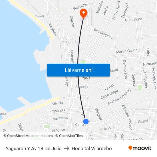 Yaguaron Y Av 18 De Julio to Hospital Vilardebó map