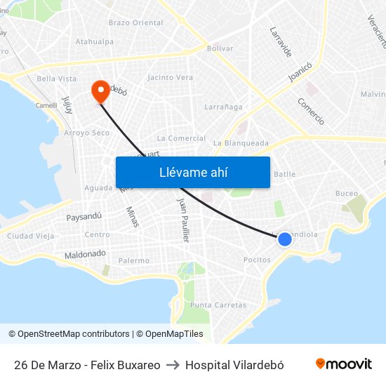 26 De Marzo - Felix Buxareo to Hospital Vilardebó map