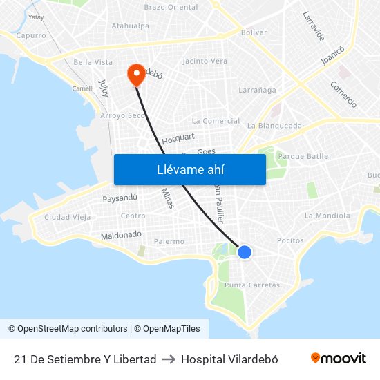 21 De Setiembre Y Libertad to Hospital Vilardebó map