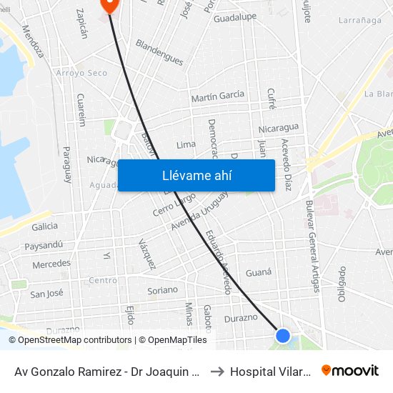 Av Gonzalo Ramirez - Dr Joaquin Requena to Hospital Vilardebó map