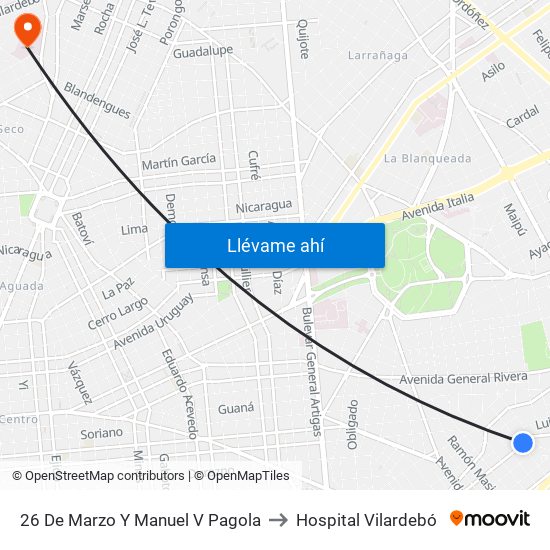 26 De Marzo Y Manuel V Pagola to Hospital Vilardebó map