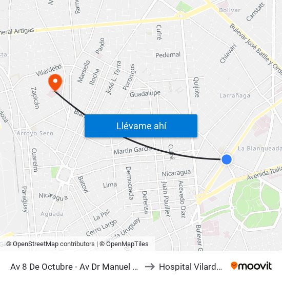 Av 8 De Octubre - Av Dr Manuel Albo to Hospital Vilardebó map