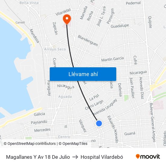 Magallanes Y Av 18 De Julio to Hospital Vilardebó map