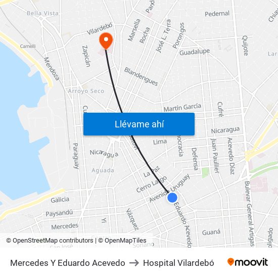 Mercedes Y Eduardo Acevedo to Hospital Vilardebó map