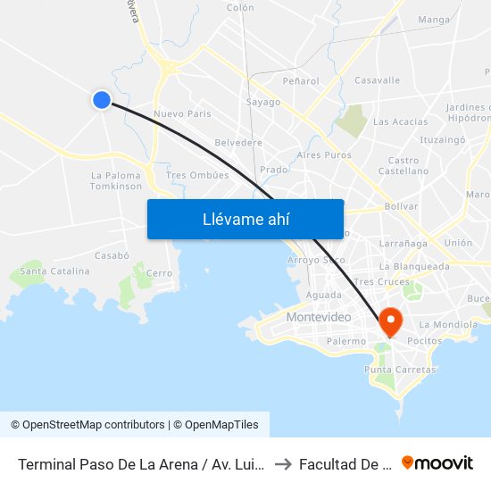 Terminal Paso De La Arena / Av. Luis Batlle Berres Y Pearl S. Buck to Facultad De Arquitectura map