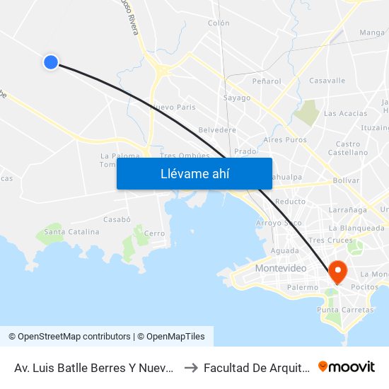 Av. Luis Batlle Berres Y Nuevo Llamas to Facultad De Arquitectura map