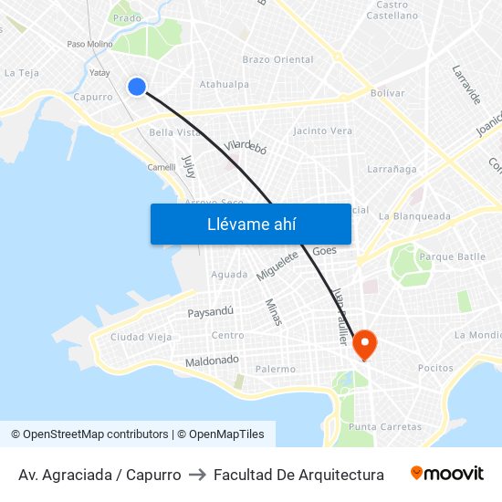 Av. Agraciada / Capurro to Facultad De Arquitectura map