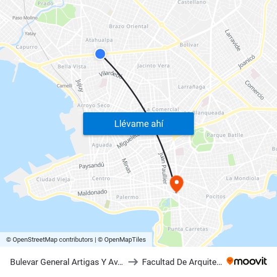 Bulevar General Artigas Y Av. Millan to Facultad De Arquitectura map