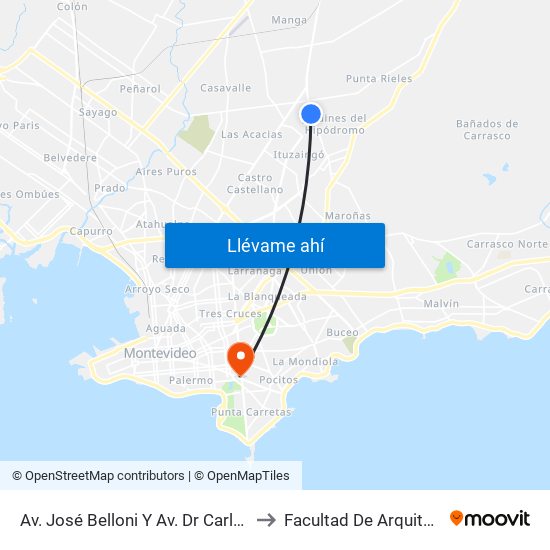 Av. José Belloni Y Av. Dr Carlos Nery to Facultad De Arquitectura map