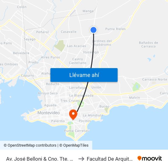 Av. José Belloni & Cno. Tte. Galeano to Facultad De Arquitectura map