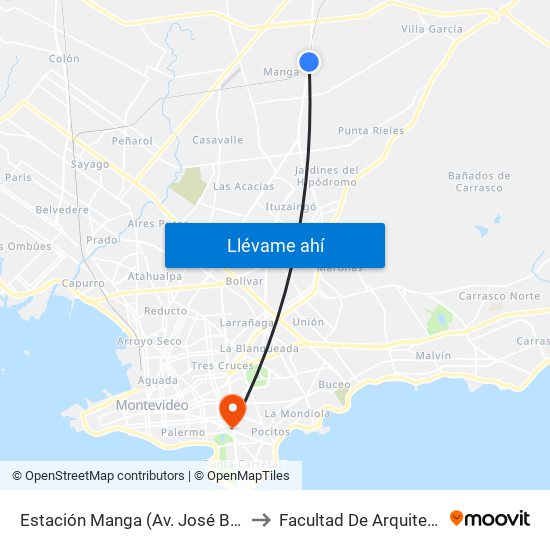 Estación Manga (Av. José Belloni) to Facultad De Arquitectura map