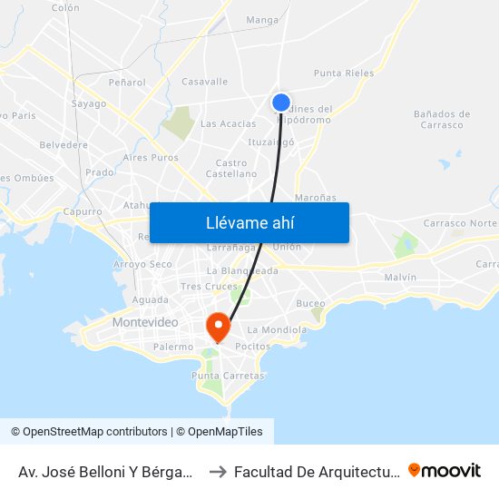 Av. José Belloni Y Bérgamo to Facultad De Arquitectura map