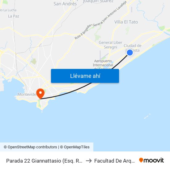 Parada 22 Giannattasio (Esq. Rep. Argentina) to Facultad De Arquitectura map