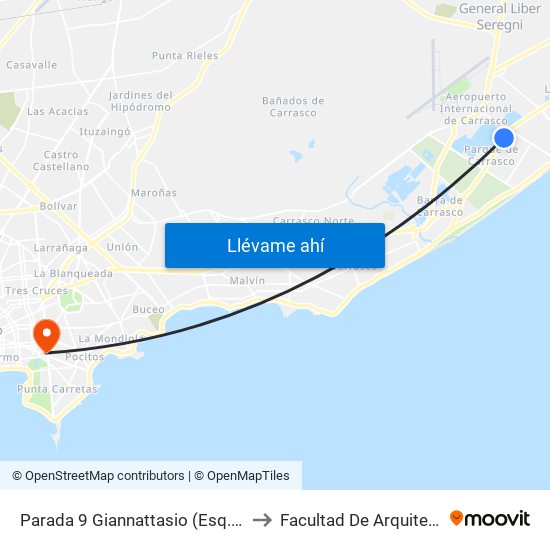 Parada 9 Giannattasio (Esq. Cuba) to Facultad De Arquitectura map