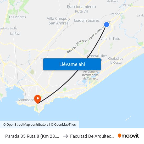 Parada 35 Ruta 8 (Km 28.000) to Facultad De Arquitectura map
