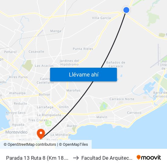 Parada 13 Ruta 8 (Km 18.000) to Facultad De Arquitectura map