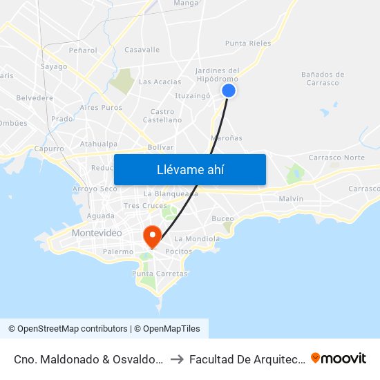Cno. Maldonado & Osvaldo Cruz to Facultad De Arquitectura map