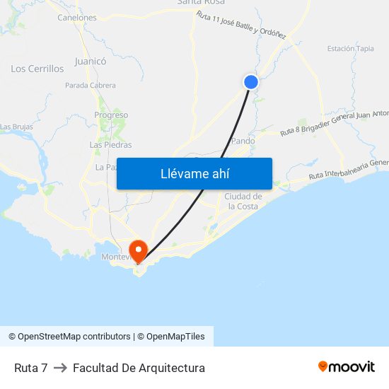 Ruta 7 to Facultad De Arquitectura map