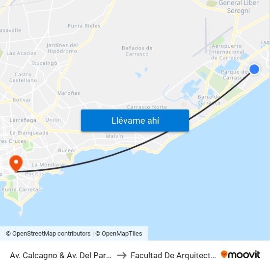 Av. Calcagno & Av. Del Parque to Facultad De Arquitectura map