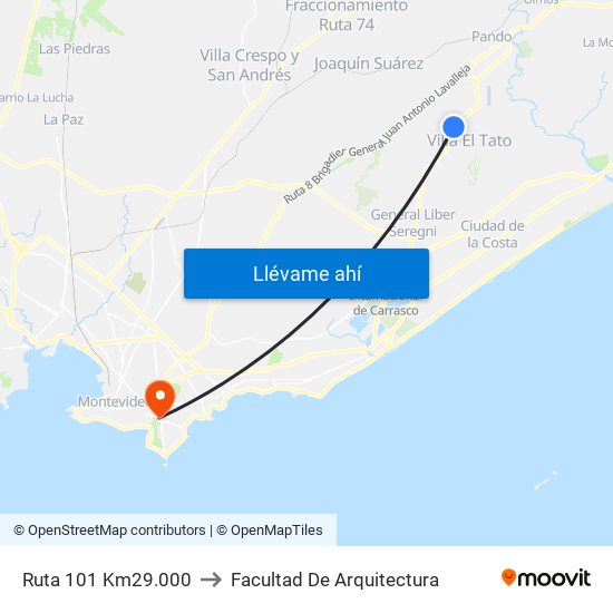 Ruta 101 Km29.000 to Facultad De Arquitectura map