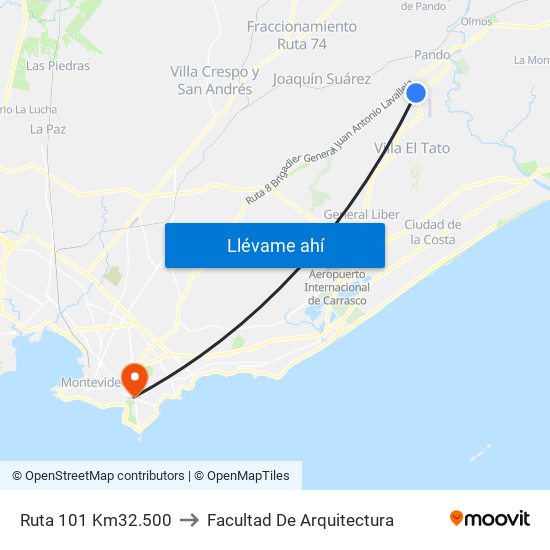 Ruta 101 Km32.500 to Facultad De Arquitectura map