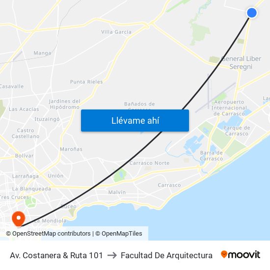 Av. Costanera & Ruta 101 to Facultad De Arquitectura map