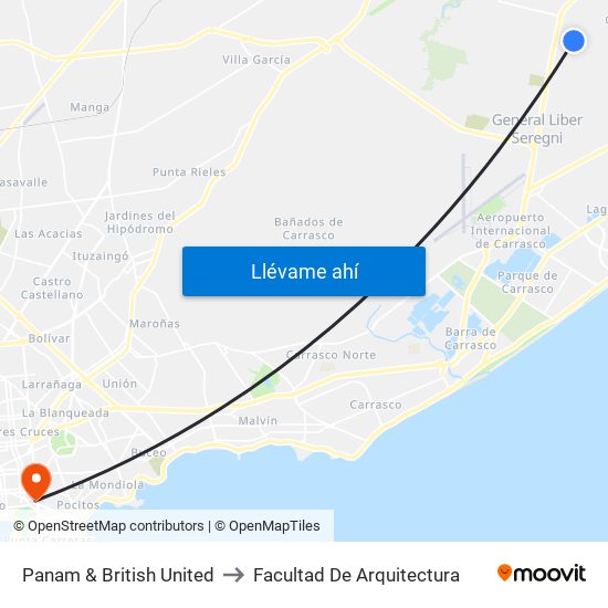 Panam & British United to Facultad De Arquitectura map