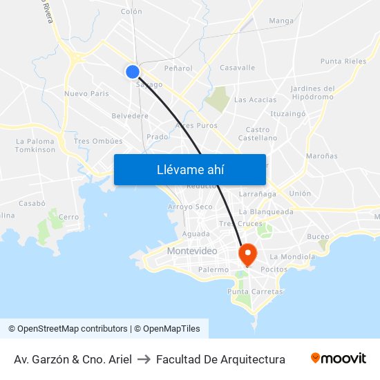 Av. Garzón & Cno. Ariel to Facultad De Arquitectura map