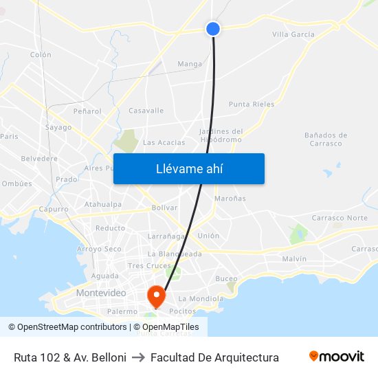 Ruta 102 & Av. Belloni to Facultad De Arquitectura map