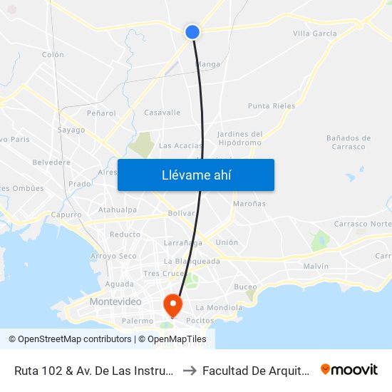 Ruta 102 & Av. De Las Instrucciones to Facultad De Arquitectura map