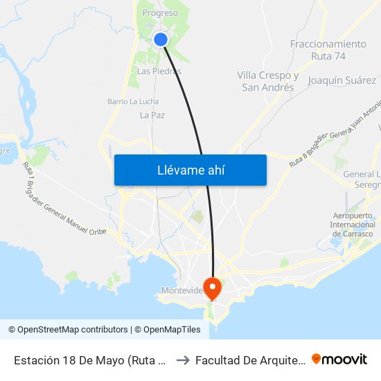 Estación 18 De Mayo (Ruta 5 Vieja) to Facultad De Arquitectura map