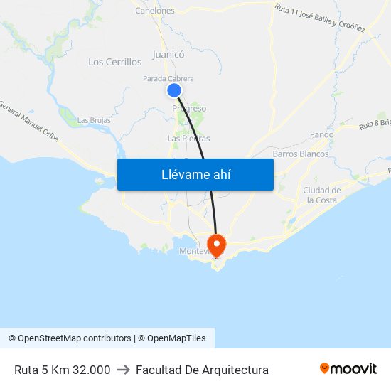 Ruta 5 Km 32.000 to Facultad De Arquitectura map