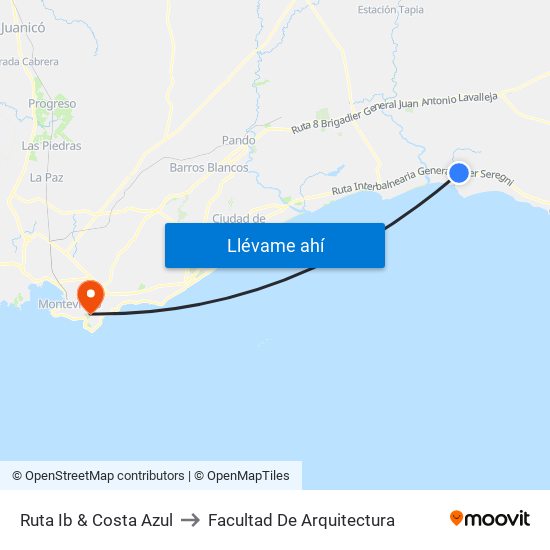 Ruta Ib & Costa Azul to Facultad De Arquitectura map