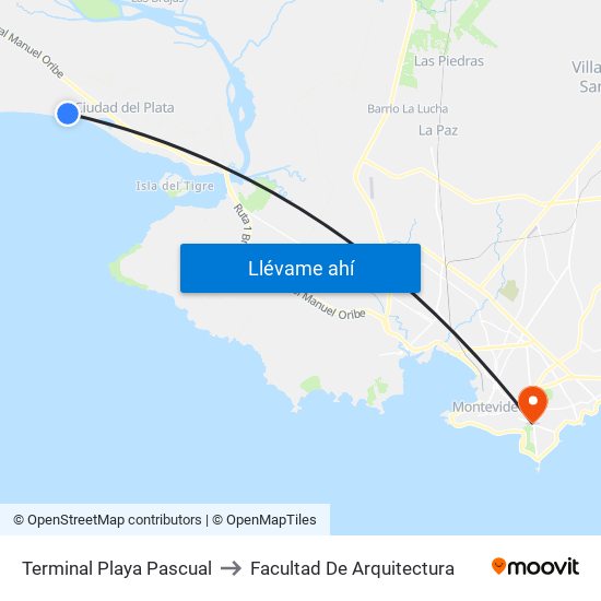 Terminal Playa Pascual to Facultad De Arquitectura map