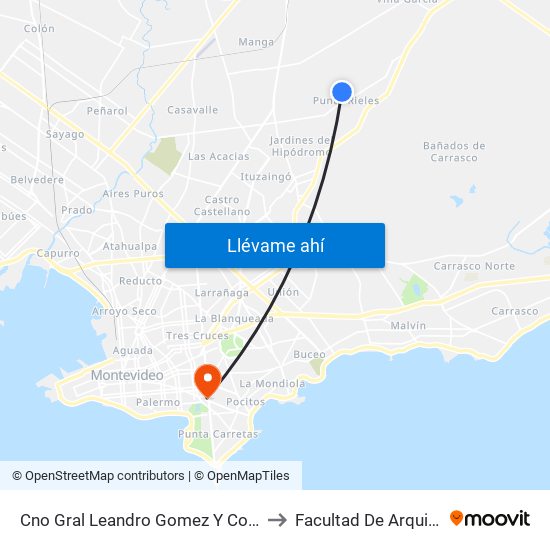 Cno Gral Leandro Gomez Y Cont Caviglia to Facultad De Arquitectura map