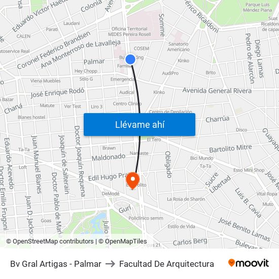 Bv Gral Artigas - Palmar to Facultad De Arquitectura map