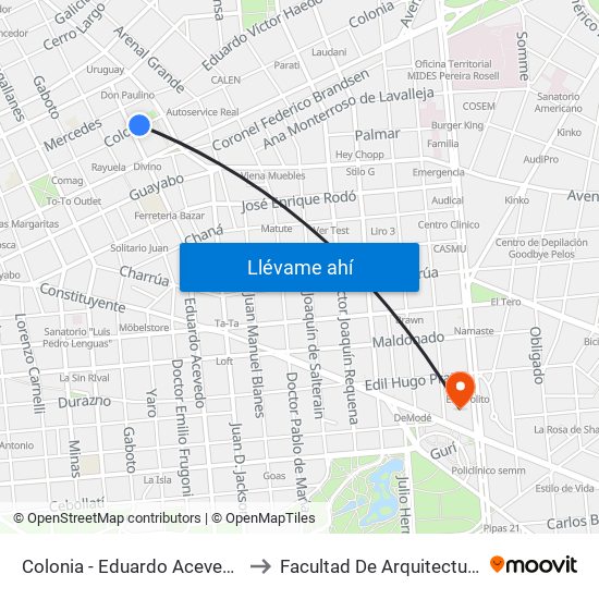 Colonia - Eduardo Acevedo to Facultad De Arquitectura map
