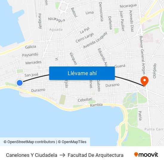 Canelones Y Ciudadela to Facultad De Arquitectura map
