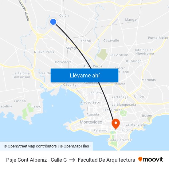 Psje Cont Albeniz - Calle G to Facultad De Arquitectura map