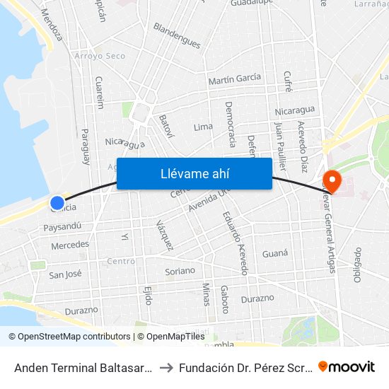 Anden Terminal Baltasar Brum to Fundación Dr. Pérez Scremini map