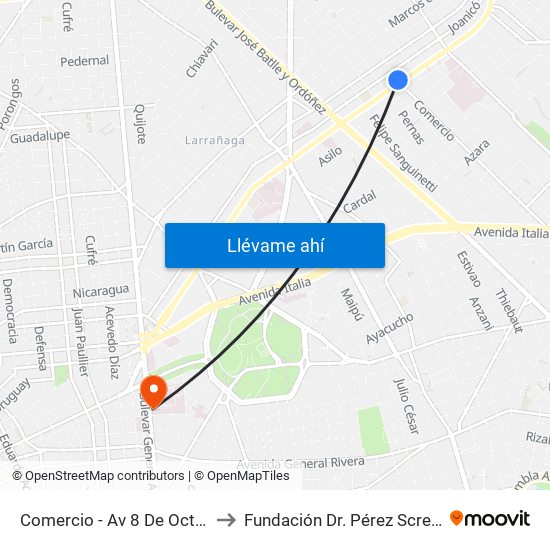 Comercio - Av 8 De Octubre to Fundación Dr. Pérez Scremini map