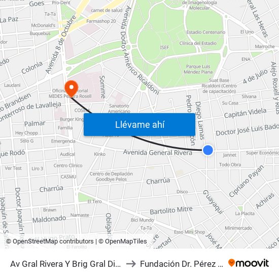 Av Gral Rivera Y Brig Gral Diego Lamas to Fundación Dr. Pérez Scremini map