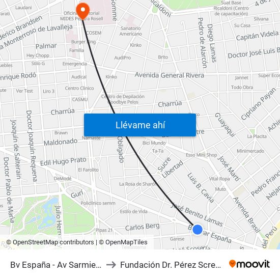 Bv España - Av Sarmiento to Fundación Dr. Pérez Scremini map