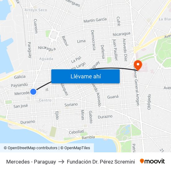 Mercedes - Paraguay to Fundación Dr. Pérez Scremini map