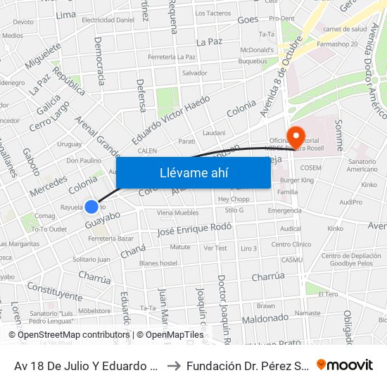 Av 18 De Julio Y Eduardo Acevedo to Fundación Dr. Pérez Scremini map