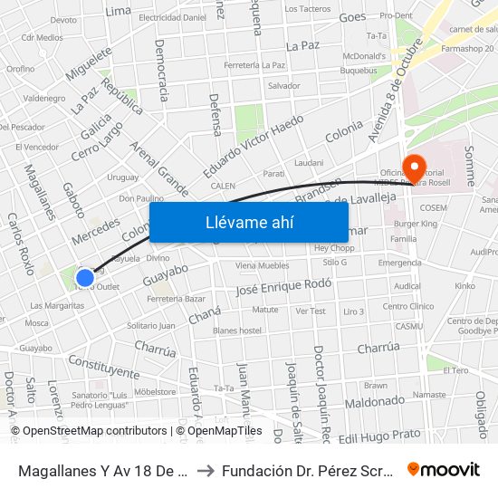 Magallanes Y Av 18 De Julio to Fundación Dr. Pérez Scremini map