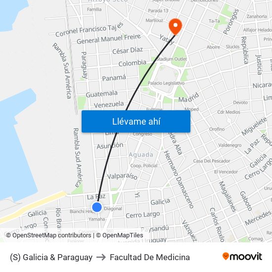 (S) Galicia & Paraguay to Facultad De Medicina map